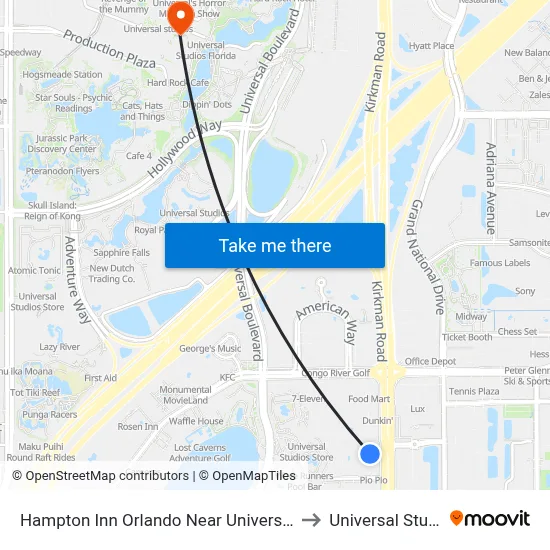 Hampton Inn Orlando Near Universal Blv/International Dr to Universal Studios Store map