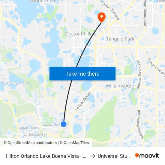 Hilton Orlando Lake Buena Vista - Disney Springs Area to Universal Studios Store map