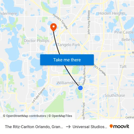 The Ritz-Carlton Orlando, Grande Lakes to Universal Studios Store map