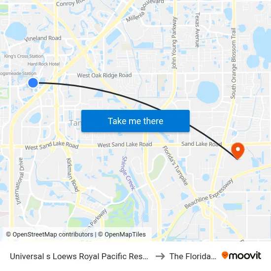 Universal s Loews Royal Pacific Resort Orlando to The Florida Mall map