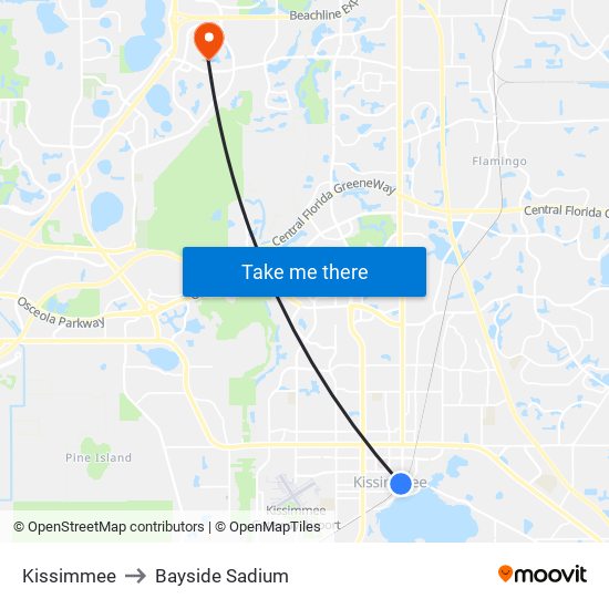 Kissimmee to Bayside Sadium map