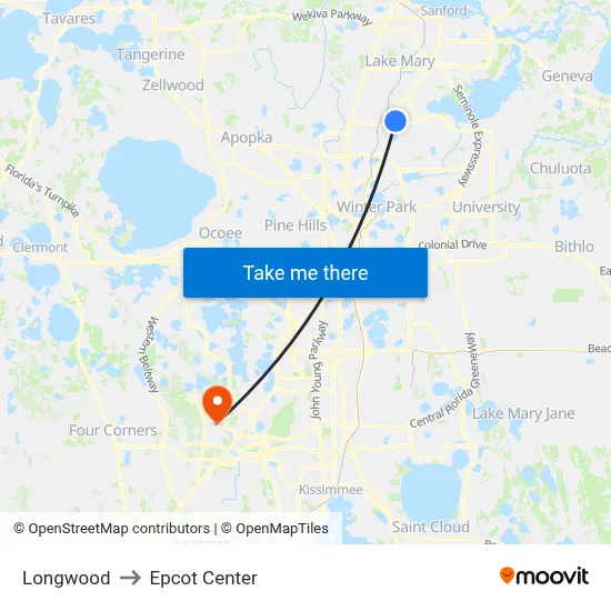 Longwood to Epcot Center map
