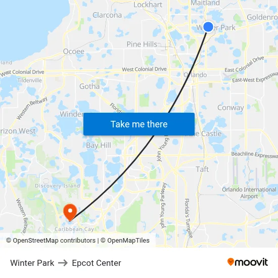 Winter Park to Epcot Center map