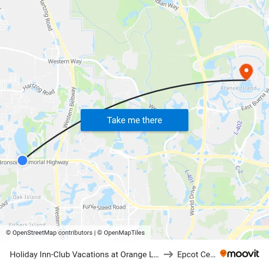 Holiday Inn-Club Vacations at Orange Lake Resort to Epcot Center map