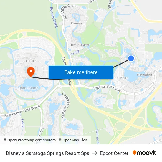 Disney s Saratoga Springs Resort Spa to Epcot Center map