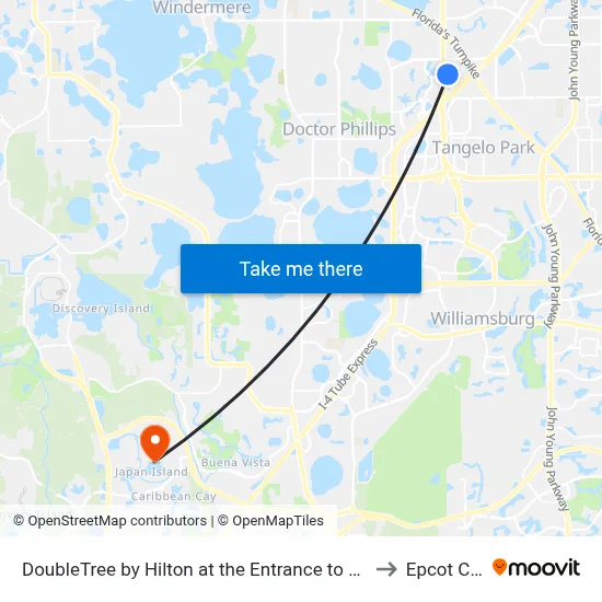 DoubleTree by Hilton at the Entrance to Universal Orlando to Epcot Center map