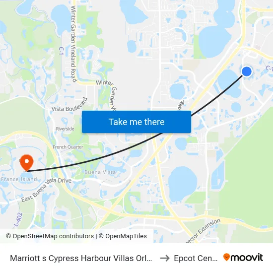 Marriott s Cypress Harbour Villas Orlando to Epcot Center map
