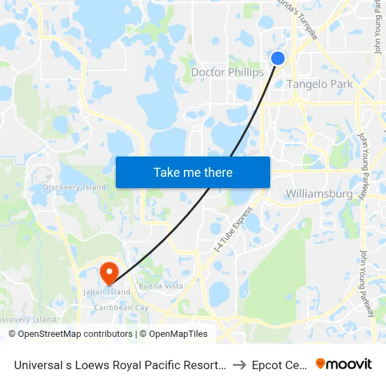 Universal s Loews Royal Pacific Resort Orlando to Epcot Center map