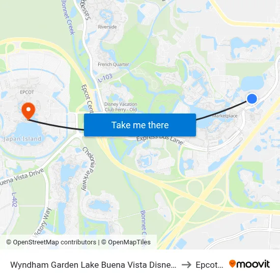 Wyndham Garden Lake Buena Vista Disney Springs® Resort Area Orlando to Epcot Center map