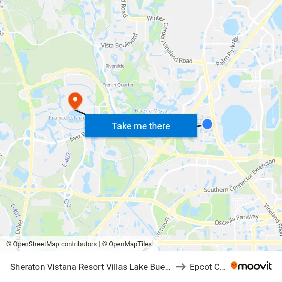 Sheraton Vistana Resort Villas Lake Buena Vista Orlando to Epcot Center map