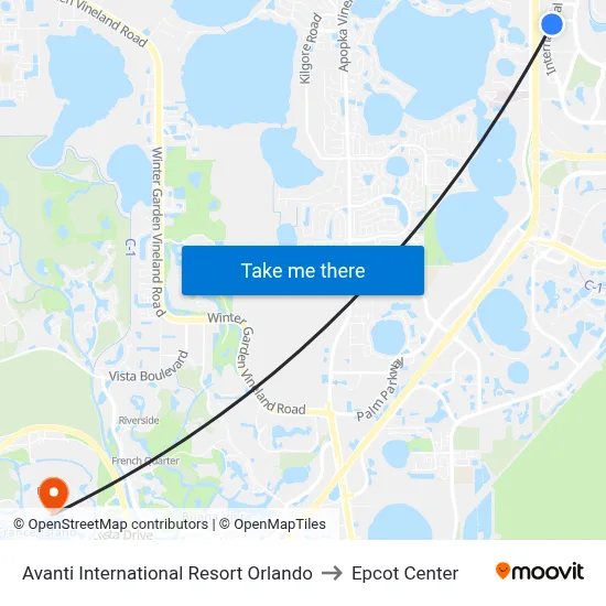 Avanti International Resort Orlando to Epcot Center map