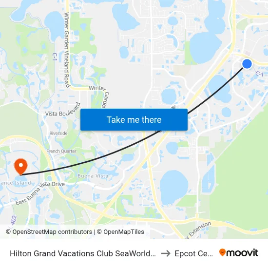 Hilton Grand Vacations Club SeaWorld Orlando to Epcot Center map