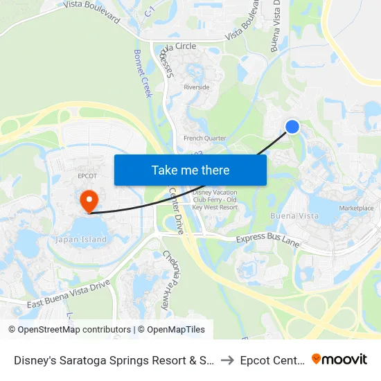 Disney's Saratoga Springs Resort & Spa to Epcot Center map