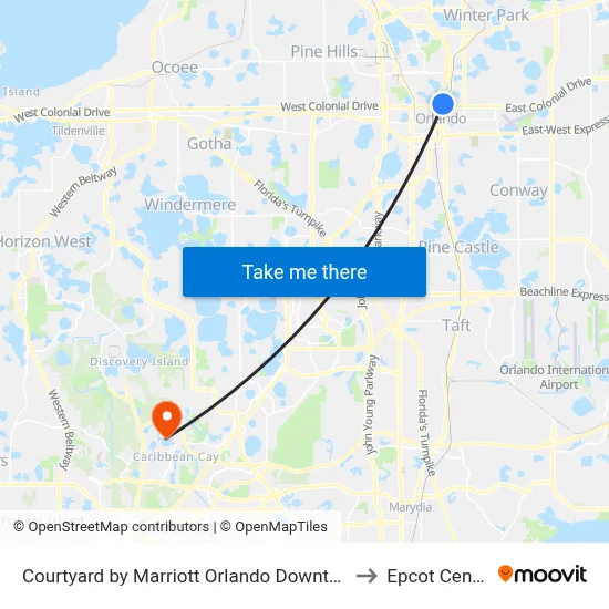 Courtyard by Marriott Orlando Downtown to Epcot Center map