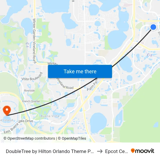 DoubleTree by Hilton Orlando Theme Park Resort to Epcot Center map