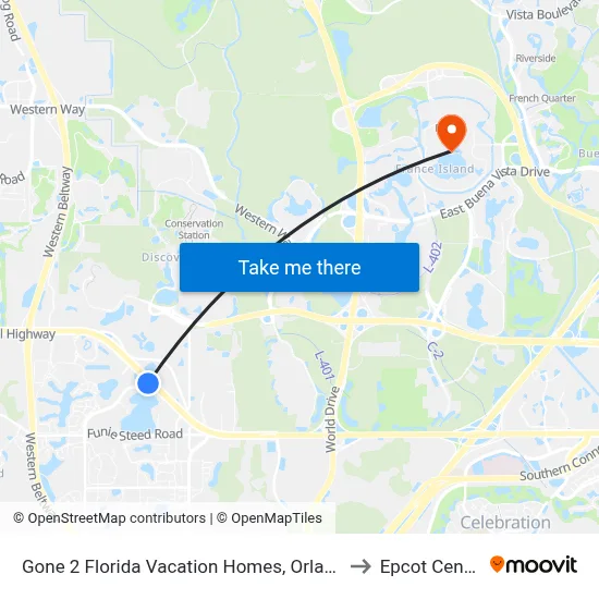 Gone 2 Florida Vacation Homes, Orlando to Epcot Center map