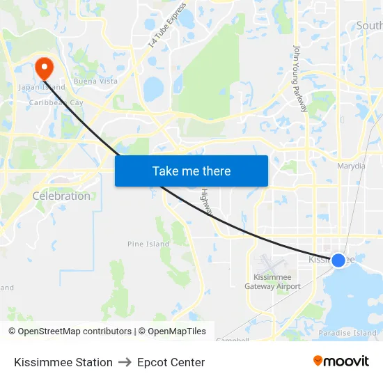 Kissimmee Station to Epcot Center map