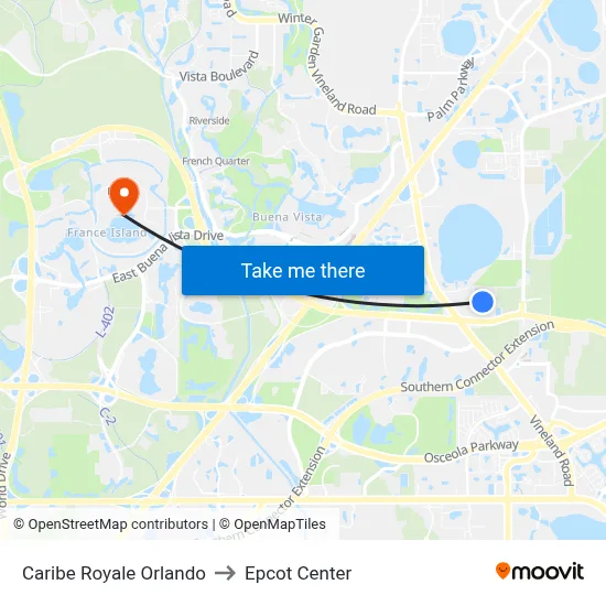 Caribe Royale Orlando to Epcot Center map