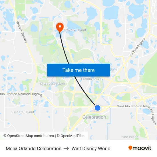 Meliá Orlando Celebration to Walt Disney World map