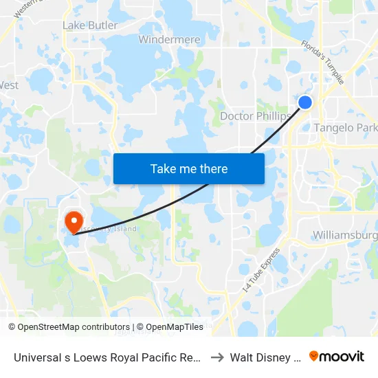 Universal s Loews Royal Pacific Resort Orlando to Walt Disney World map