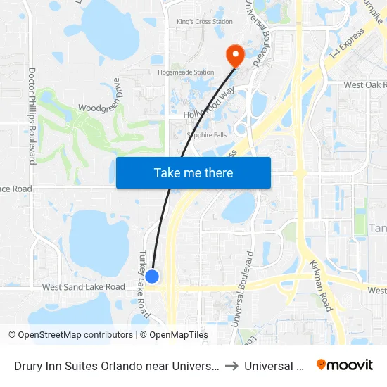 Drury Inn Suites Orlando near Universal Orlando Resort to Universal Orlando map