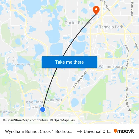 Wyndham Bonnet Creek 1 Bedroom, Orlando to Universal Orlando map