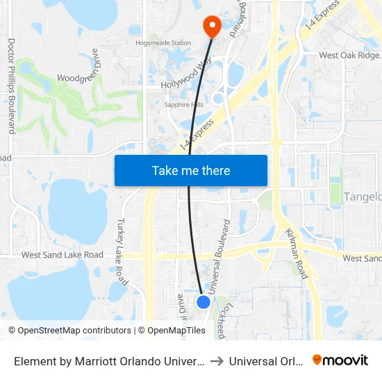 Element by Marriott Orlando Universal Blvd. to Universal Orlando map