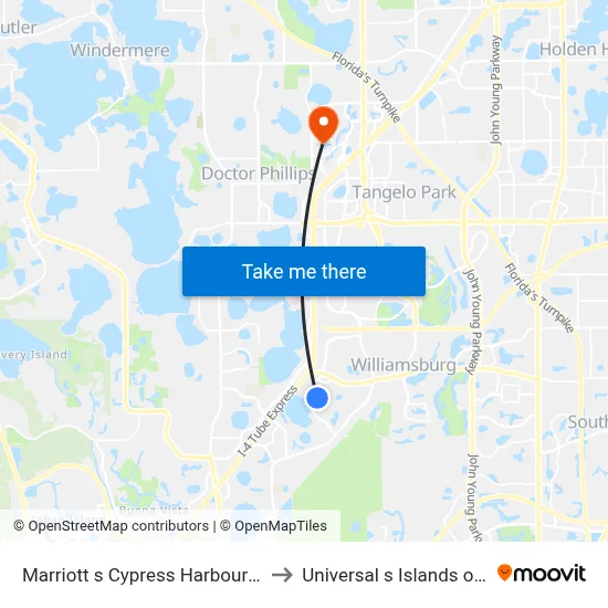 Marriott s Cypress Harbour Villas Orlando to Universal s Islands of Adventure map