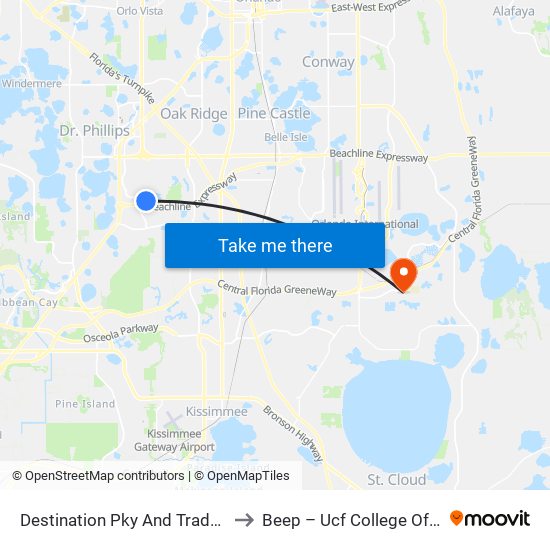 Destination Pky And Tradeshow Blvd to Beep – Ucf College Of Medicine map