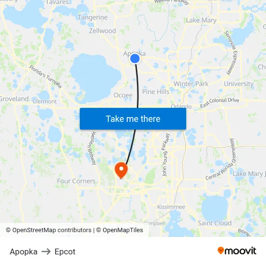 Apopka to Epcot map
