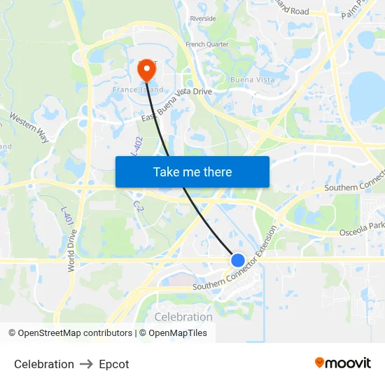 Celebration to Epcot map