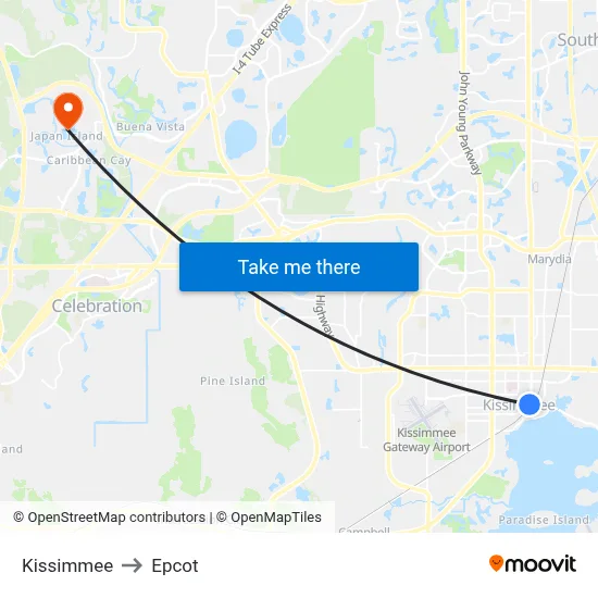 Kissimmee to Epcot map