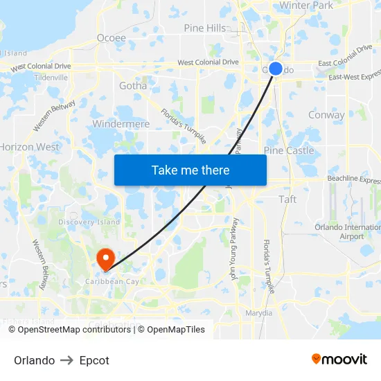 Orlando to Epcot map