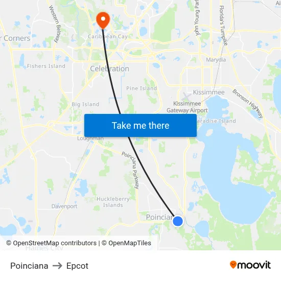 Poinciana to Epcot map