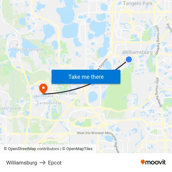 Williamsburg to Epcot map