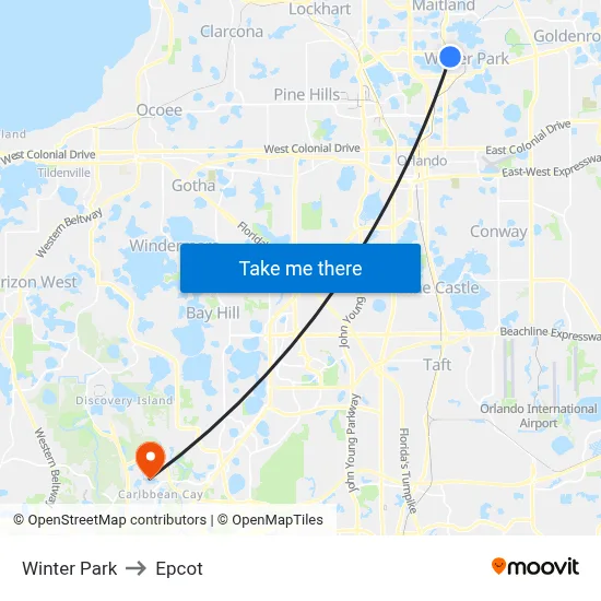 Winter Park to Epcot map