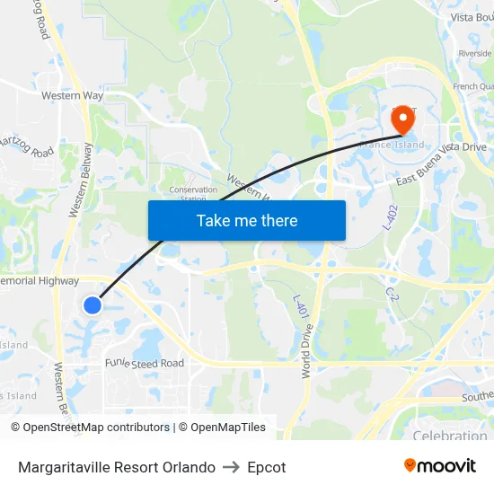 Margaritaville Resort Orlando to Epcot map