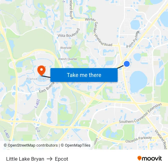 Little Lake Bryan to Epcot map