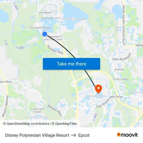 Disney Polynesian Village Resort to Epcot map