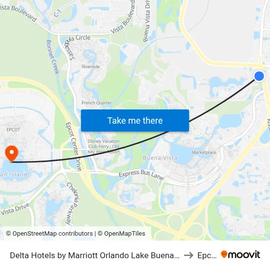 Delta Hotels by Marriott Orlando Lake Buena Vista to Epcot map