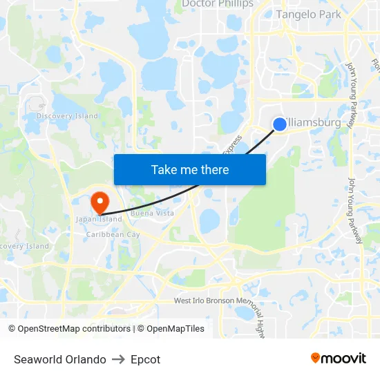Seaworld Orlando to Epcot map