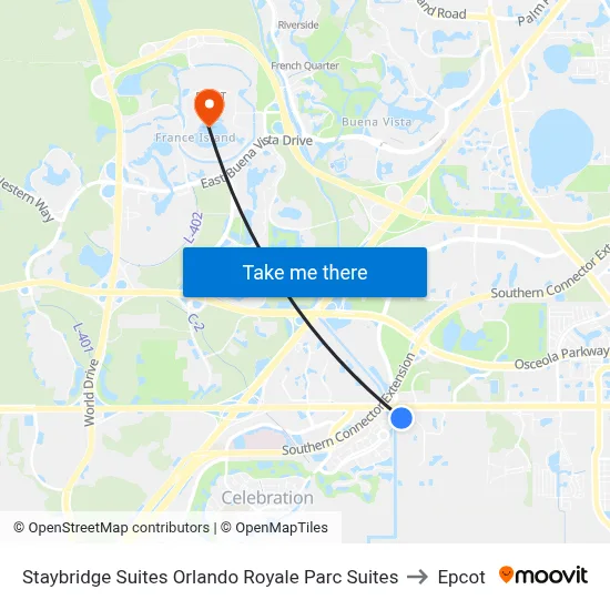 Staybridge Suites Orlando Royale Parc Suites to Epcot map