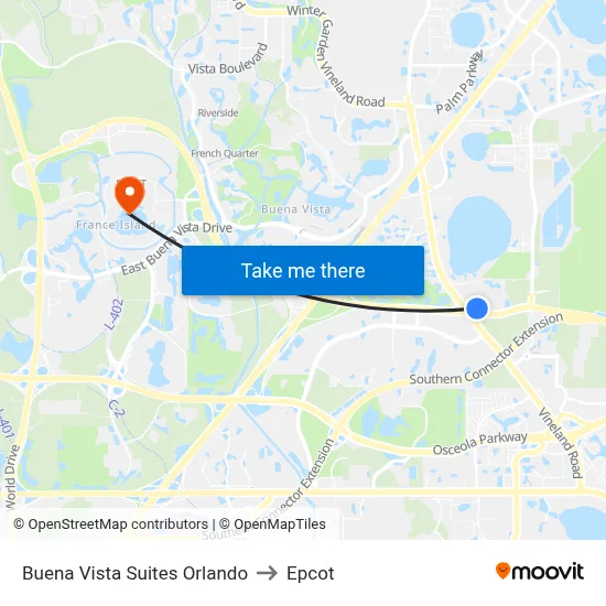 Buena Vista Suites Orlando to Epcot map