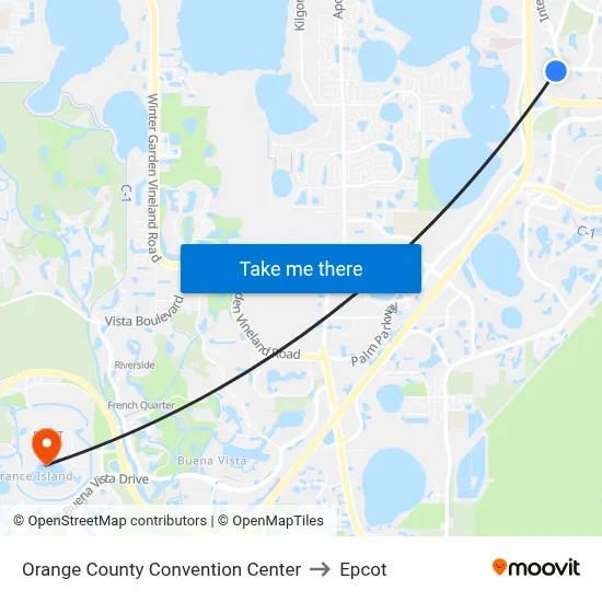 Orange County Convention Center to Epcot map