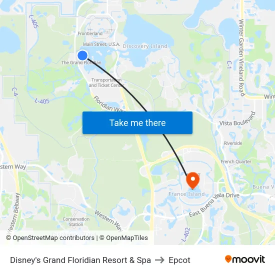 Disney's Grand Floridian Resort & Spa to Epcot map