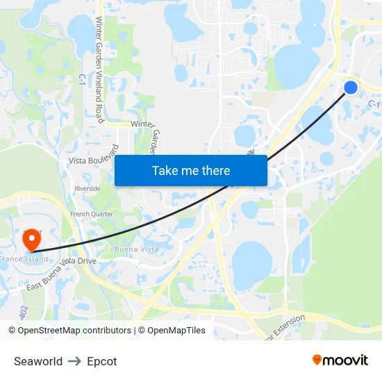 Seaworld to Epcot map