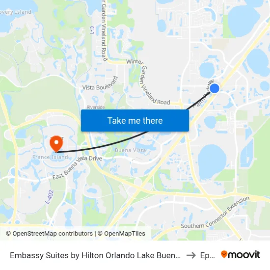 Embassy Suites by Hilton Orlando Lake Buena Vista Resort to Epcot map