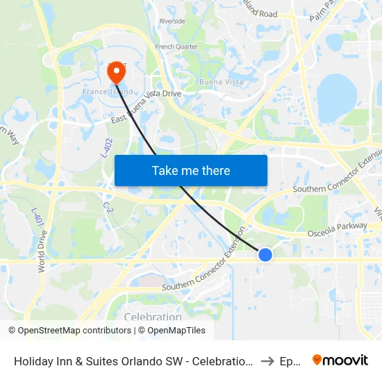 Holiday Inn & Suites Orlando SW - Celebration Area to Epcot map