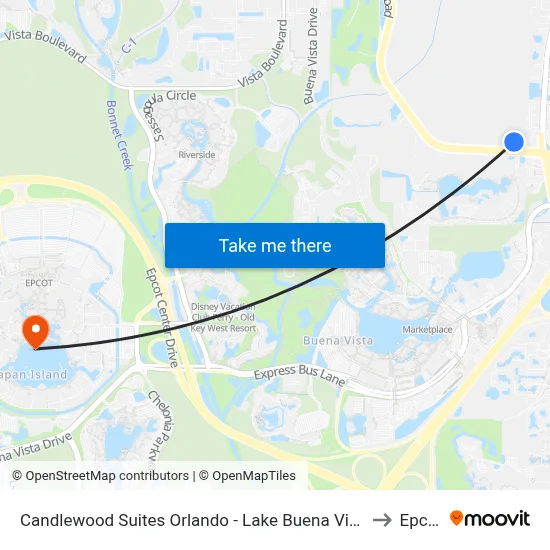 Candlewood Suites Orlando - Lake Buena Vista to Epcot map