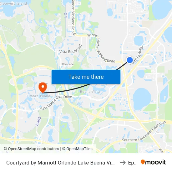 Courtyard by Marriott Orlando Lake Buena Vista at Vista Centre to Epcot map